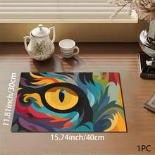 1pc Abstract Eye Print Absorbent Mat/Drying Mat For Coffee Maker, Dishes - Polyester Absorbent Desktop Protective Mat With Rubber Anti-Slip Pad, For Kitchen Counter Decor, Home Bar And Dining Table - Multicolor - View 5