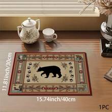 1pc Vintage Brown Bear Print Absorbent Mat/Drying Mat For Coffee Maker, Tableware - Polyester Absorbent Desktop Protective Mat With Rubber Anti-Slip Pad, For Kitchen Counter Decor, Home Bar And Dining Table - Multicolor - View 12
