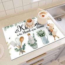 1 pieza Alfombrilla absorbente con estilo acuarela de hoja verde, adecuada para secar vajilla, máquinas de café, utensilios de cocina, mesas de comedor y cafeterías, almohadilla de drenaje multiusos, regalo para el hogar, decoración de escritorio - XYLSD-321 - Ver 6