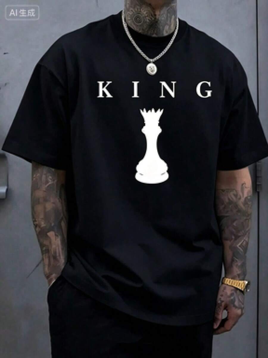 Una camiseta de manga corta para mujer con estilo retro americano, de corte holgado y con diseño estampado (los pantalones son solo para sugerencias de estilo). Esta pieza sencilla y elegante presenta un patrón de letras impresas con temática tropical, lo que la convierte en un elemento imprescindible para crear un look relajado de vacaciones, perfecto para ocasiones como el Día del Trabajo y el Día de la Independencia de México. - Negro - Ver 1