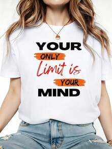 Su único límite es su mente inspiradora impresión mujer camiseta oficina desplazarse sesión de estudio superior agudo estilo motivacional manga corta vida Vibe Tee - Blanco - Ver 2