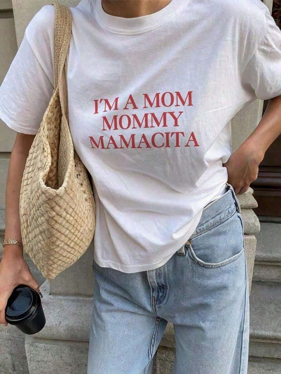 "I'm A Mom, Mommy, Mamacita" T-Shirt - "Mom Life" T-Shirt, Funny Slogan T-Shirt, Mom Team, Oversized T-Shirts For Women, Mother's Day Gift, Machine Washable Casual T-Shirt For Vacation, Urban And Sportswear - 1-白色 - 查看 1