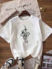 Camiseta de Manga Corta con Motivo Gótico,Camiseta de manga corta de moda para primavera y verano de 2026, hecha en México, 180 gramos. Estampado de dibujos animados, modelo de pareja, apta para uso interior o exterior. Cuello redondo, unisex, ideal para oficina y ocio. Paquete de una pieza. - WH-P631577SLNDXZGY436 - Ver 4