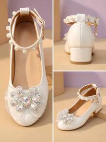 A Pair Of New 2026 Style Girls' Shoes, With Ribbon Decoration + Round Toe Buckles. The Soft Sole Is Suitable For Daily Walking / Spring Outings. - White - View 3