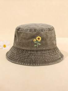 Sunflower Print Distressed Bucket Hat, Casual Outdoor Sun Protection Hat For Men And Women - Bucket Hat - View 19