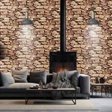 1 Roll Stone Pattern Removable Waterproof Vinyl Wallpaper, Easy To Apply And Peel, Brick & Wood Style, Suitable For Living Room, Kitchen, Bedroom Decor - A - View 5