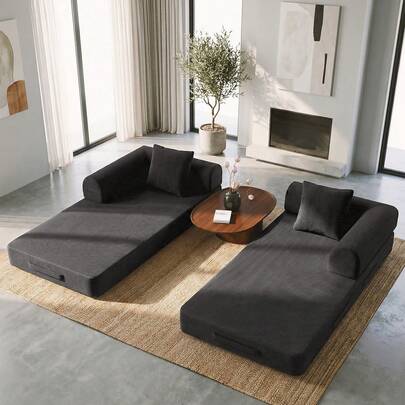 78-Inch Convertible Compression Sofa Bed,High-Density Foam Foldable Sofa Bed ,Spring Folding Floor Couch With With Pillow Back Support Armrest, Corduroy Upholstery–Space-Saving & Portable For Guest Room, Home Office, Dorm
