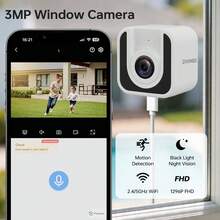 3MP Window Camera, AI Starlight Color Night Vision, AI Human & Motion Detection, Easy Quick Installation, 24/7 Recording, Simple & Fast Window Mounting - White - View 2