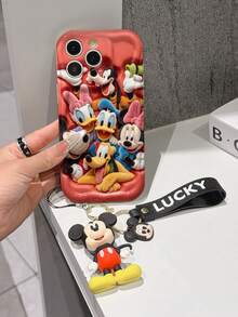 Disney Mickey Mouse Clubhouse Phone Case : 3D Fluffy Pattern Border Protector Phone Soft Phone Case With A Free Cute Mickey Bracelet Chain Lanyard, Mickey, Minnie, Goofy, Donald Duck, Daisy Duck, Pluto, For Apple 17 Promax 17 Pro 16 15 14 13 12 11 Pro Max XS Max X XR Soft Cover Summer Phone Case - 白色 - 查看 3