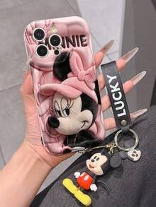 Disney Mickey Mouse Clubhouse Phone Case : 3D Fluffy Pattern Border Protector Phone Soft Phone Case With A Free Cute Mickey Bracelet Chain Lanyard, Mickey, Minnie, Goofy, Donald Duck, Daisy Duck, Pluto, For Apple 17 Promax 17 Pro 16 15 14 13 12 11 Pro Max XS Max X XR Soft Cover Summer Phone Case - 白色 - 查看 5