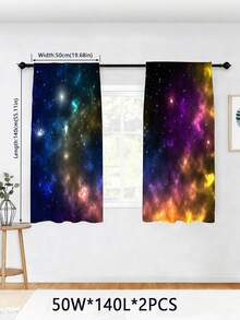 2 Panels Galaxy Nebula Starry Sky Curtains, Space Print Window Curtains, Soft Light Filtering Astronomy Curtains For Boys Girls, Machine Washable - Multicolor - View 15