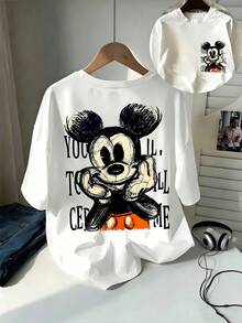 Men's Disney Sketch Mickey Mouse Tee, Retro Hand-Drawn Print, Casual Fit, Vintage Street Style. - 白色 - 查看 3