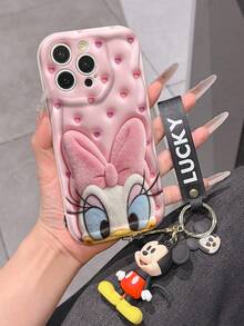 Disney Mickey Mouse Clubhouse Phone Case : 3D Fluffy Pattern Border Protector Phone Soft Phone Case With A Free Cute Mickey Bracelet Chain Lanyard, Mickey, Minnie, Goofy, Donald Duck, Daisy Duck, Pluto, For Apple 17 Promax 17 Pro 16 15 14 13 12 11 Pro Max XS Max X XR Soft Cover Summer Phone Case - trắng - Xem 5