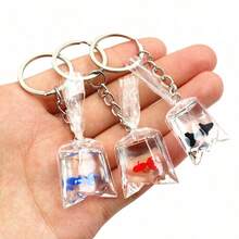 2pcs 25mm Ring Keychains With 50x23mm Transparent Water Bag Fish Resin Charms Pendant DIY Jewelry Making Accessories Findings - Fish - View 3