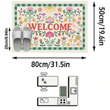 1件装现代花卉图案及“WELCOME”字母图案门垫/地毯/地垫，柔软可水洗，适用于浴室、厨房、玄关、走廊、卧室、客厅，四季皆宜。 - 彩色 - 查看 11