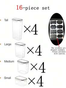 24/16/8/4pcs Airtight Food Storage Containers (With Lids) Transparent Plastic Kitchen Storage Boxes, Stackable Dry Food Storage Jars With Labels And Markers, Leak-Proof Grain And Cereal Storage Containers, Reusable Kitchen Essentials - Multicolor - View 12