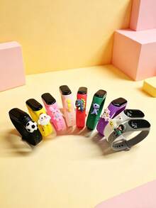 9 piezas Reloj electrónico con pantalla táctil LED y colgante de dibujos animados lindos, 9 combinaciones de colores, brazalete deportivo de moda, adecuado para Navidad, regalos festivos, uso diario, escuela, deportes - Multicolor - Ver 3