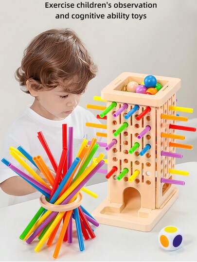 Suitable For Plastic Baseball Table Games For Children Aged 3 And Above, This Game Promotes Color Recognition, Learning Counting With Sticks, And Balance Skills. It's A Parent-Child Interactive Toy That Combines Three Functions In One: One Box, 36 Sticks In 6 Colors, One Ring, And One Dice. It's Also A Pizza Tower Toy