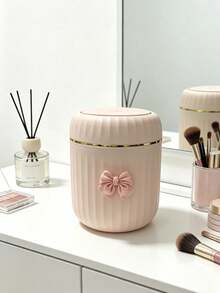 Elegant BOW Decor Portable Trash Can With Lid, Mini Desktop Garbage Bin, Home Covered Waste Basket, No Power Needed, Suitable For Office, Living Room Or Desk, Home Desktop And Drawer Organization - Multicolor - View 1