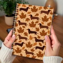 1pc Lined Spiral Notebook - Cartoon Dachshund & Autumn Maple Leaf Design, Cute Stationery For Office & Study, Unique Gift For Female/Male Colleagues & Friends, Office Planner - I - View 6