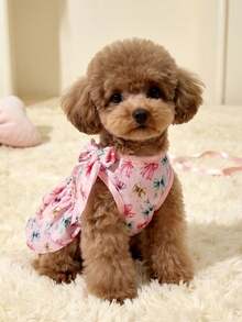 LUCKIE PAL 1pc Colorful Bowknot Pattern Elegant Halter Pet Dress Suitable For Chihuahua Small Dogs Wedding Dog Clothing Pet Dress For Cats And Dogs Indoor And Outdoor - Pink - View 1