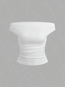 Parte superior sencilla de diseño con hombros descubiertos de unicolor, uso casual diario para mujeres - Multicolor 8 - Ver 5