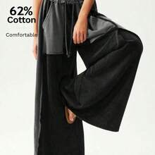 BohoFeels Women's Casual Knit Patchwork Loose Wide Leg Washed Pants - Negro - Ver 9