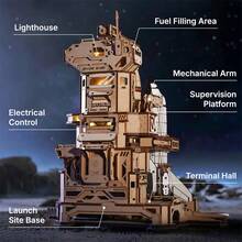 Robotime ROKR 3D Wooden Space Shuttle Model Kit - 446 Piece STEM Building Set With Launch Simulation & LED Light Effects, Educational DIY Puzzle For Adults & Teens, Unique Gift For Space Enthusiasts - Wood Color - View 5