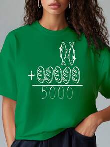Loose-Fitting Multicolored T-Shirt Available - Prayer And Faith Print - 100% Cotton Fabric - Suitable For Casual Daily Wear Or Religious Activities, Choirs, Preaching Sessions, Evangelism Summer Camps, Good Friday, Easter, Pentecost, Christmas - Women's Summer Sweatshirt - 綠色 - 查看 6