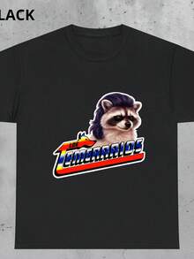 Español mexicano divertido, camiseta divertida de mapache mullet, camiseta meme, gráfico de animales humorístico, parodia de logotipo de banda vintage, regalo. Camiseta unisex de 220 g 100% algodón, peso ideal para todas las estaciones, adecuada tanto para hombres como para mujeres. Tejido de alta calidad y duradero, suave al tacto y de larga duración. Top transpirable, adecuado para la ropa de otoño de las mujeres, ropa de vacaciones, Día de la Madre, celebraciones del Día de la Independencia y como regalo. - Negro - Ver 1