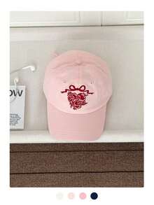 Vintage Swan & Heart Embroidered Soft Top Baseball Cap, Pink, Adjustable, Casual, Versatile, Sun Protection, Soft Crown, Outdoor, Ins , Spring New - Multicolor - View 9