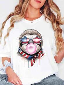 4 de julio otro S1Hirt, chicle de burbujas otro T1S1Hirt, Patritico otro Bandana Sungla1ses, Cute 4 de julio Rega1lo, Funny Blowing Bubble Gum T1EE - Blanco - Ver 2