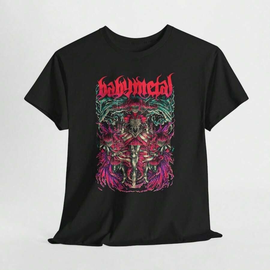 B1abymetal KawaI1I Metal Abstract Girl Graphic T-Shirt R1OCk Band T1EEFor Woman Shirt 100% Cotton Unisex T-Shirt - Premium Casual Comfortable Fit T-Shirt - 黑色 - 查看 1