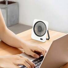 1pc Ultra-Quiet Mini Desktop Electric Fan, High-Airflow Portable Wall-Mounted Fan, USB Rechargeable Ultra-Thin Cooling Fan, Long-Lasting Battery Life For Indoor And Outdoor Use - A - View 2