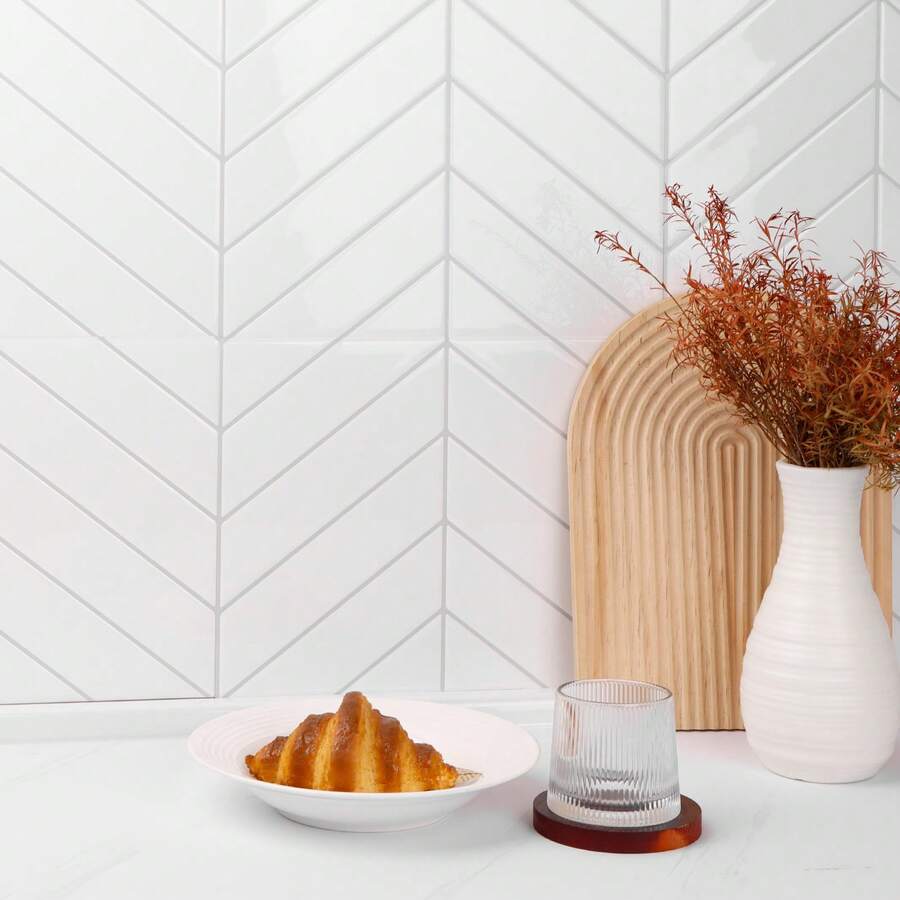 WalDecoo 1pc/4pcs/10pcs(2.5mm Thicker Design)Minimalist White Herringbone Tile Stickers, Waterproof & Stain-Resistant Peel And Stick Backsplash Removable Waterproof Wall Stickers For Quick Home Refresh ,Wall Decal, Home Decoration