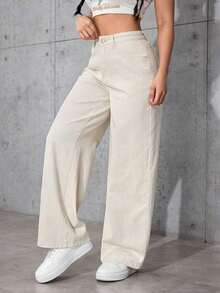 Jeans rectos y sueltos con bolsillos - Albaricoque - Ver 4