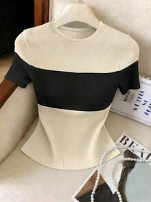 Camiseta de manga corta de tela texturizada para uso diario y casual de mujer, verano - Multicolor 3 - Ver 6