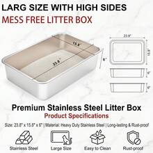 Large Stainless Steel Litter Box With High Sides, Mess Free Metal Cat Litter Pan, Non-Stick Easy To Clean Pet Toilet For Large Cats & Rabbits - XL - View 7