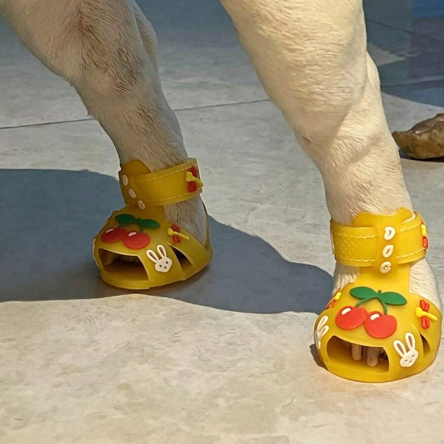 Zapatos de lluvia de gelatina para perros pequeños, zapatos de silicona refrescantes para mascotas tipo Teddy, Poodle, para salir - Multicolor - Ver 1