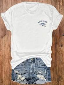 Bondi Women's Surf And Beach Graphic T-Shirt - Retro Black And Gold Surf Print With Kangaroo And Surfboards, Casual Short Sleeve Crew Neck T-Shirt For Surfing, Beachwear And Everyday Wear (Loose Fit) Y2k T-Shirt Shirt - 白色 - 查看 3