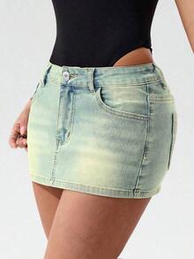 Minifalda vaquera sexy para mujer, de verano - Azul - Ver 4