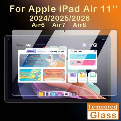 【2片装】适用于苹果Air 8 M4 2026 11英寸、Air 7 M3 2025 11英寸、Air 6 M2 2024 11英寸平板电脑的屏幕保护膜，9H钢化玻璃膜，高清