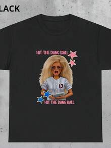 Camiseta Hit The Dang Ball, divertida camiseta de béisbol para mamás, regalo para entrenadores de softbol, camiseta deportiva atrevida para aficionados. Camiseta unisex de 220 g, 100% algodón, peso ideal para todas las estaciones, apta tanto para hombres como para mujeres. Tejido de alta calidad y duradero, suave al tacto y de larga duración. Top transpirable, adecuado para el uso de otoño de las mujeres, para vacaciones, el Día de la Madre, celebraciones del Día de la Independencia y como regalo. - Negro - Ver 1