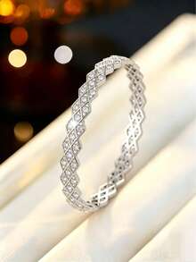 1pc Exquisite Rhombus Fully Paved Zirconia Design Bracelet, Delicate Micro-Inlaid Craftsmanship, Versatile Commute & Date Luxury Style Bracelet Accessory - Bracelet - View 8