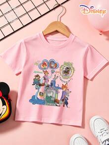 Disney Zootopia Kids T-Shirt, 100% Cotton Judy & Nick Cute Group Characters Graphic Tee, Unisex For Boys & Girls Ages 4-12, Soft Breathable No Fade, Ideal For School Outdoor Sports Casual Wear, Perfect Birthday & Children's Day Gift - Hồng - Xem 2