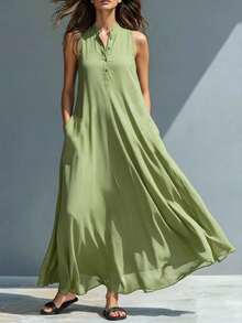 New Summer Vest Dress For Women, Casual And Fashionable Style, Lightweight Fabric, Flattering Straight Cut, Perfect For Daytime Looks, Outings And Summer Transition Looks - 綠色 - 查看 2