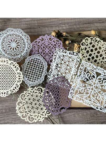 10 piezas Conjunto de papel decorativo vintage retro con borde de encaje, motivos de cuadrícula, floral, mariposa y corazón, materiales de fondo irregulares minimalistas DIY para manualidades, suministros adorables para scrapbooking, artesanía y uso diario en la escuela y la oficina