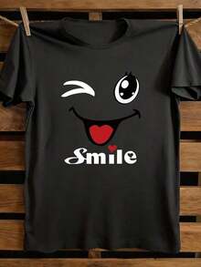 Camiseta de mujer de manga corta con cuello redondo y estampado de dibujos animados, en color blanco, camiseta gráfica, adecuada para looks de verano, otoño e invierno, color negro100% Cotton - Negro - Ver 4