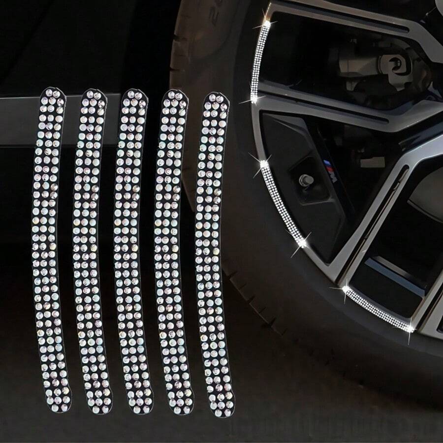5/20 pezzi Strisce di protezione da graffi e collisioni con diamanti incastonati, adesivi riflettenti universali per cerchioni di motocicli/veicoli elettrici, decorazione con strass luccicanti che fornisce protezione e migliora l'aspetto, riflessione più sicura di notte - Adesivi in rilievo con motivo a rombi bianchi - Visualizzare 1