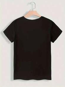 Playera minimalista moderna, camiseta gráfica vintage con estampado Grammy y patrón de corazón con estampado de leopardo - Camiseta cómoda, casual y transpirable para mujer - Ropa de moda para mujer. - Negro - Ver 2